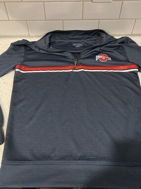 Kids Ohio State Quarter-Zip Pullover - Navy with Red & White Stripe, Size S